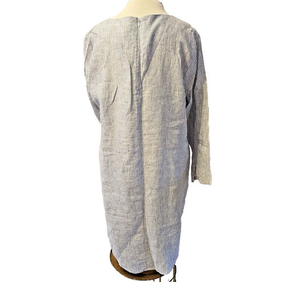 Soft Surroundings Womens Lagenlook Linen WhiteBlue Stripe Button Down Dress Sz L - Picture 5 of 10